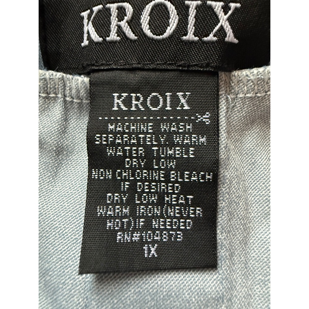 Kroix Premium Denim Light Wash Blue Pleated Mini Skater Skirt Womens 1X NWT - Picture 7 of 10